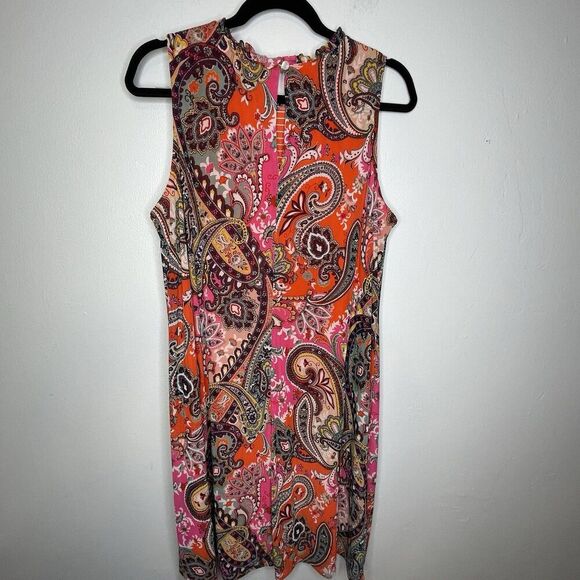 Leslie Fay Sleeveless Smocked Shift Dress Women's Sz 14 Paisley Floral Boho - Picture 9 of 16
